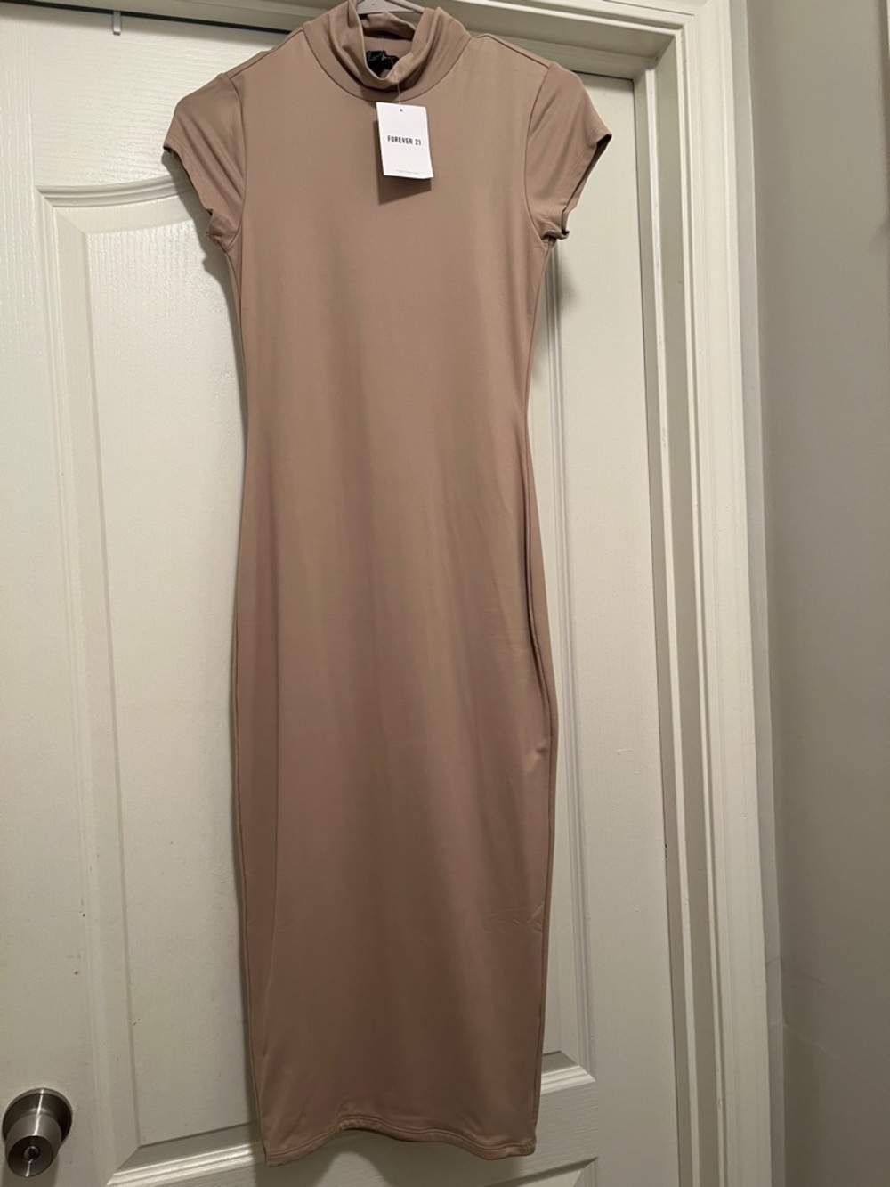 Forever 21 Taupe Cap-Sleeve Turtleneck Midi Dress